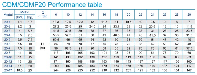 Performance table 20