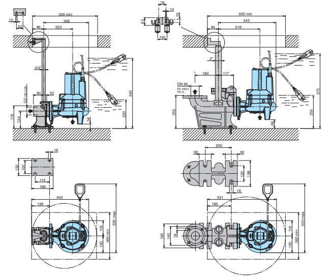 Dimensions and weights CALPEDA รุ่น GM50(2)