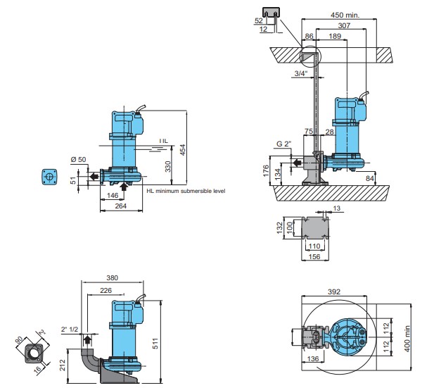 Dimensions and weights CALPEDA รุ่น GMC 30-50