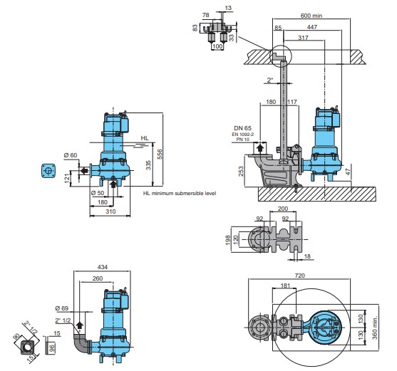 Dimensions and weights CALPEDA รุ่น GMC 40-65