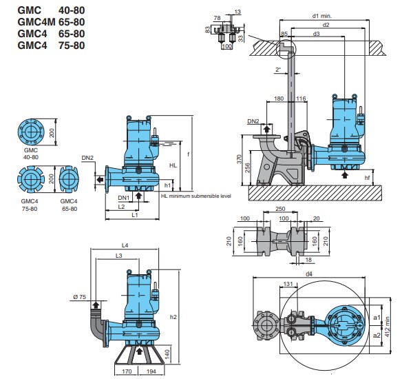 Dimensions and weights CALPEDA รุ่น GMC 40-80