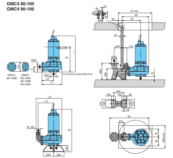 Dimensions and weights CALPEDA รุ่น GMC4 80-100
