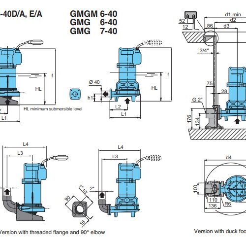 Dimensions and weights CALPEDA รุ่น GMG