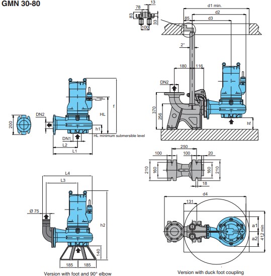 Dimensions and weights CALPEDA รุ่น GMN 2