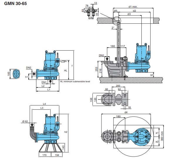 Dimensions and weights CALPEDA รุ่น GMN