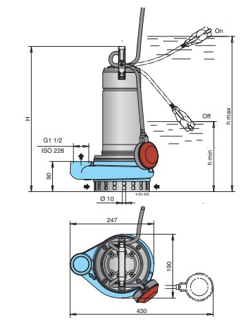 Dimensions and weights CALPEDA รุ่น GQR